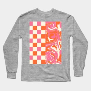 Checks and Swirls - Pink, Orange and Cream Long Sleeve T-Shirt